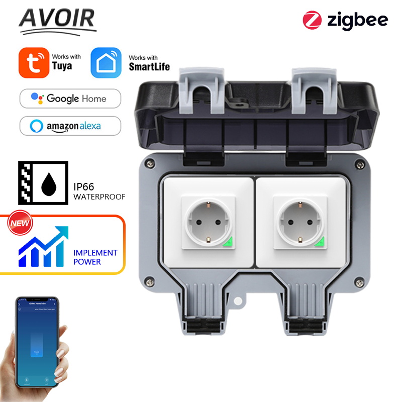 Timer Dual Outlet - Avoir Tuya Zigbee 전기 소켓 IP66